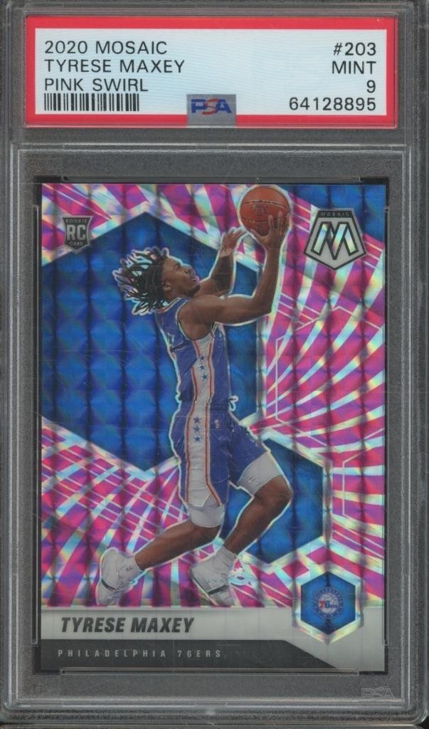 2020-21 Panini Mosaic TYRESE MAXEY #203 RC PINK SWIRL FOTL /11 PSA 9 MINT CW5