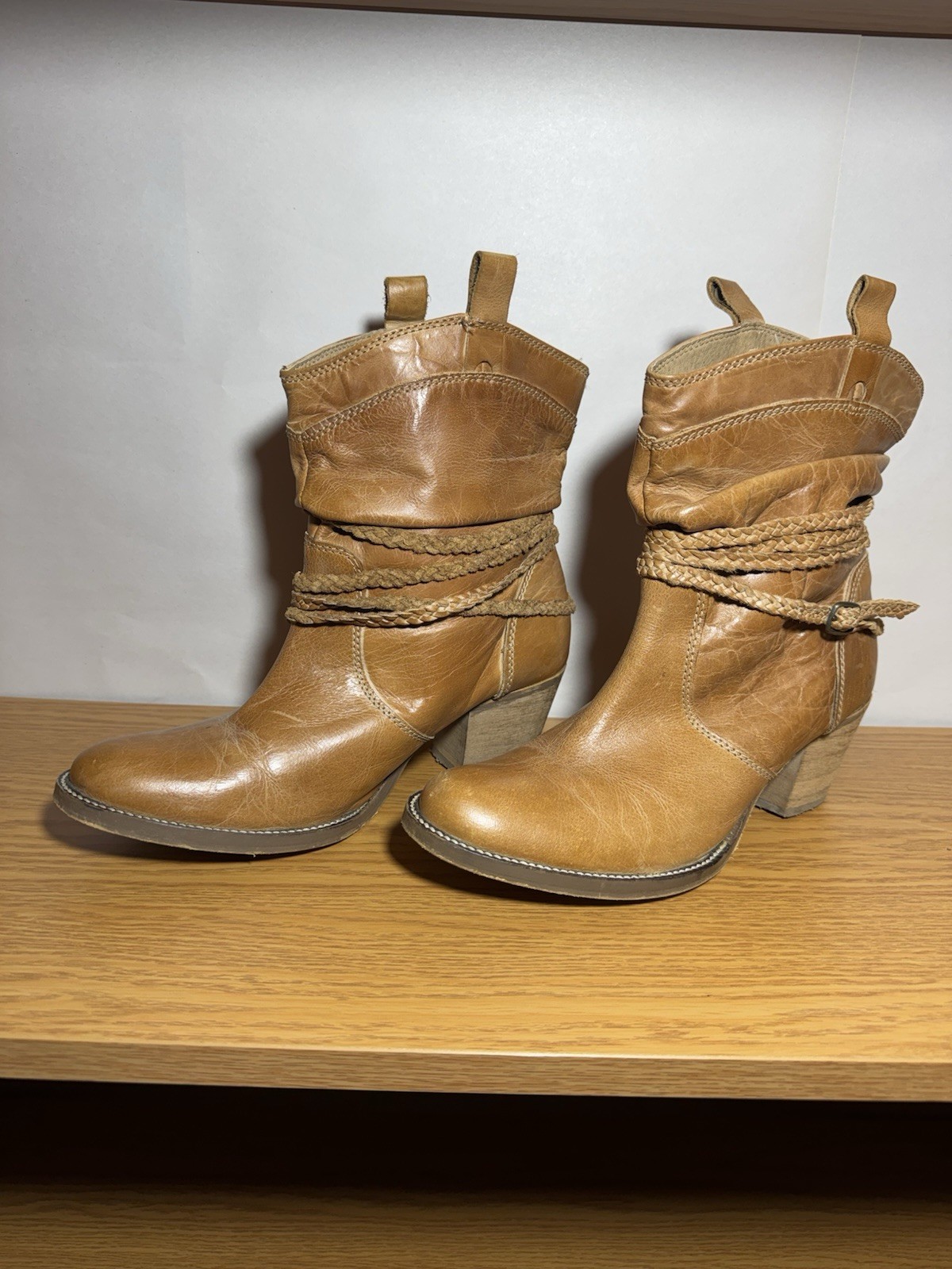 Dingo TWISTED SISTER Tan Leather Slouch Midcalf Western Boots Women Sz 10M
