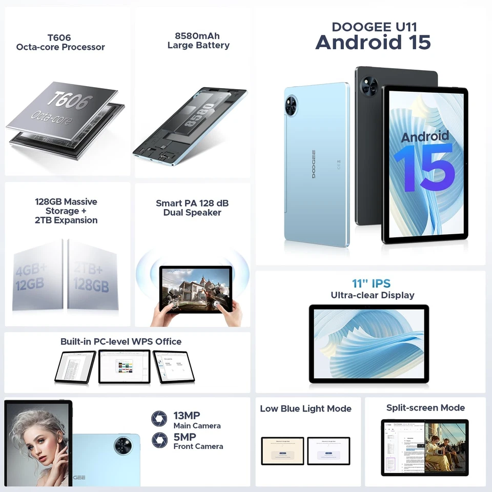 Android 15 Tablet, 11 inch Android Tablet 16GB+128GB/2TB TF Octa-Core,90Hz Di... - Image 2 of 4