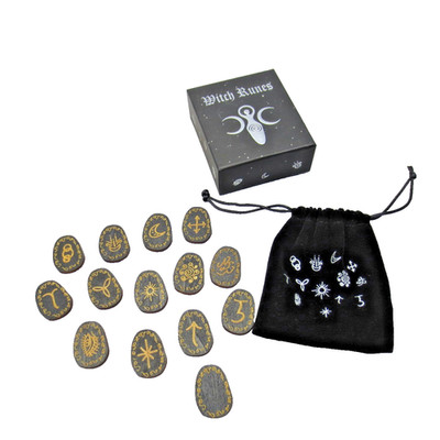Witchs Runes Set of 13 Engraved Birch Wooden Witch Rune Set W/ Bag