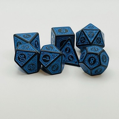 D&D Antique Blue & Black 7 Dice Set Poly RPG  Dungeons Dragons AD&D