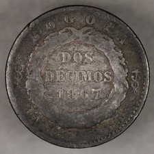 1867 Colombia Silver 2 Decimos