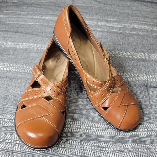 Clarks Collection 8.5 Ashland Spin Q Mary-Jane Style Brown Leather Flats Loafer - Picture 1 of 9