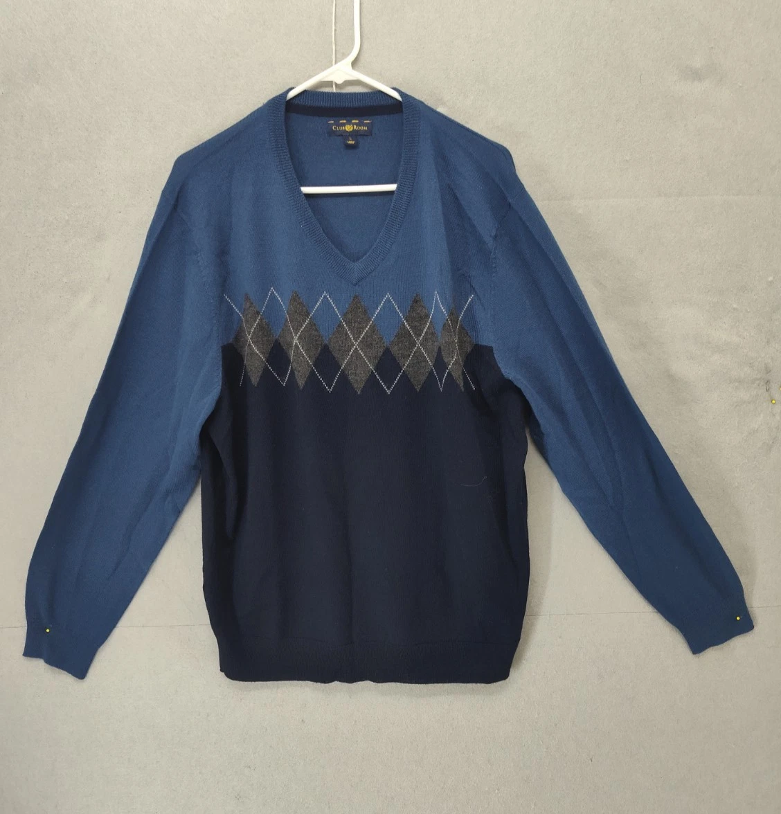 Club Room Men Sweater Large Blue Merino Wool Blend Long Sleeve Knit Pullover