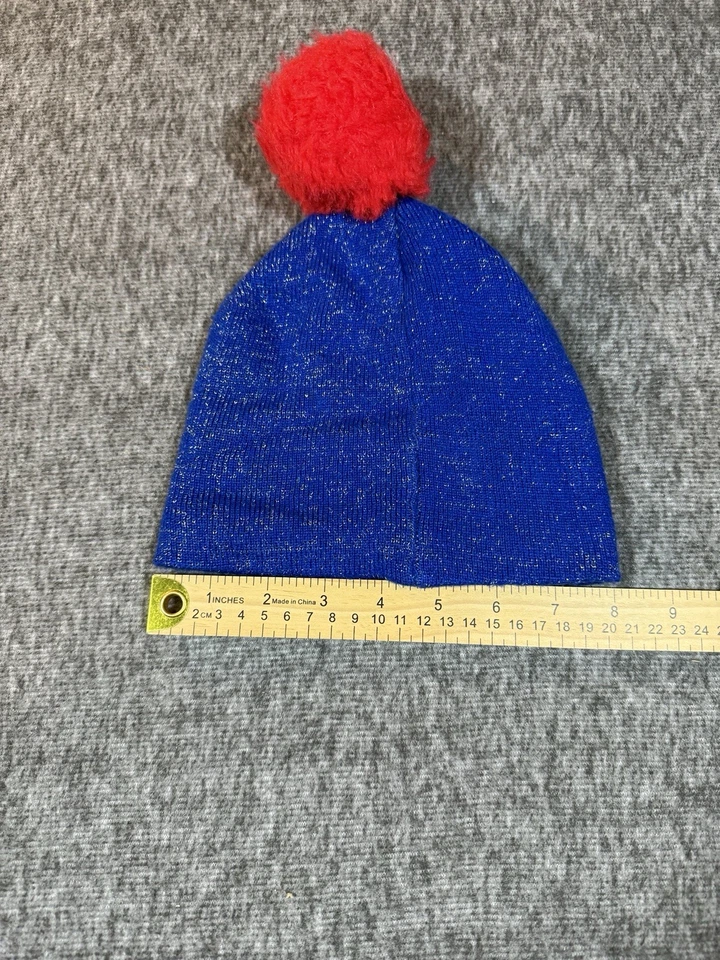 神奇女侠儿童豆豆标志刺绣红色黄色和蓝色绒球冬季帽子 — 第 2/4 张图片
