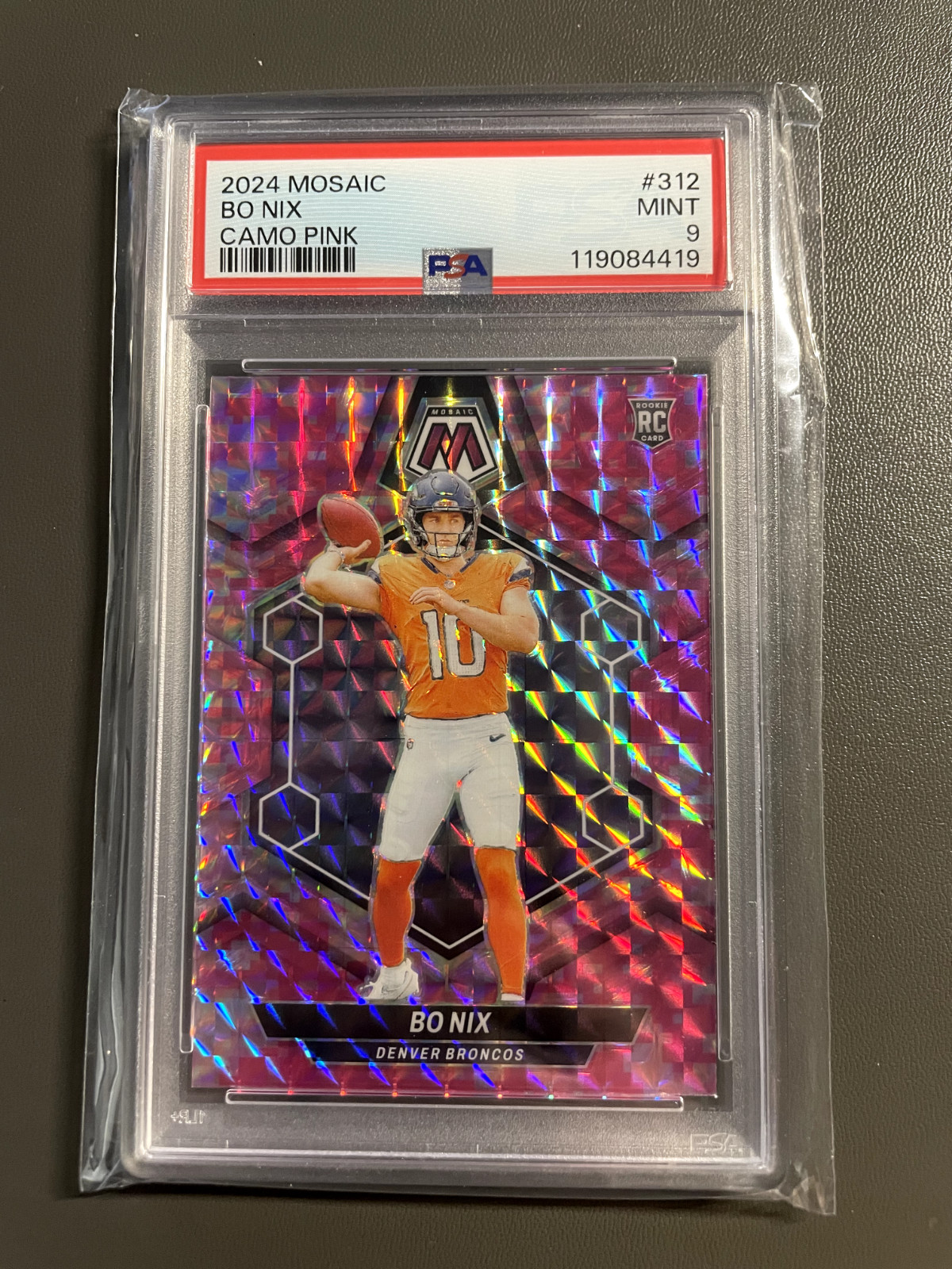 2024 Panini Mosaic #312 Bo Nix Rookie Camo Pink Rookie RC Mint PSA 9 Broncos