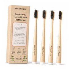 Horse Bristle  Bamboo Toothbrush 4 Pack - Authentic Horse Bristles -