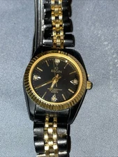Elgin Ladies quartz , Black and Gold, DOES NOT WORK, For parts or repair