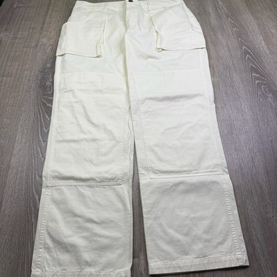 Miles Leon Mens Cream Garden Double Knee Straight Leg Trouser Pants Size 38