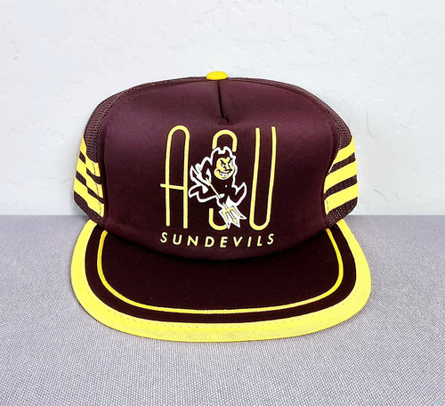 Vintage Arizona Sun Devils 3 Stripe Trucker Mesh Back Hat Cap New Old Stock - Picture 1 of 8