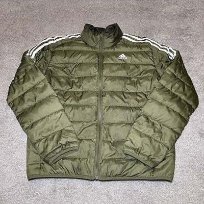 Adidas Essentials Puffer Coat Jacke Herren Large dunkelgrün Daunen stylisch gestreift