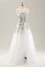 Elegant Wedding Dress Line A Floral Fabric Strapless Customized Bridal Gowns
