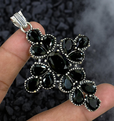 Black Onyx Gemstone Handmade 925 Sterling Silver Ethnic Jewelry Pendant 2.30''