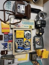 Large Vintage Camera Lot Brownie Bell Howell Keystone Kodak Bulbs Film Etc. 0100