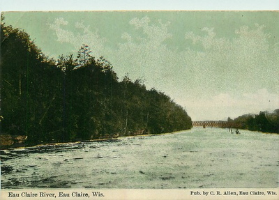 #ad 1910 Eau Claire River Eau Claire Wisconsin Vintage Postcard $4.75