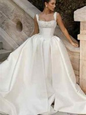 A Line Wedding Dresses Lace Flower Print Fork Bridal Gowns Modern Vestidos de
