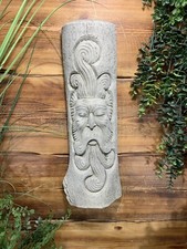 STONE GARDEN TREE MAN GREEN MAN LARGE CURLY BEARD HANGING PLAQUE ORNAMENT