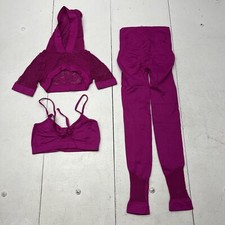 Purple 3-Piece Activewear Set Bra, Leggings, Mesh Cover Womens Size XS / S