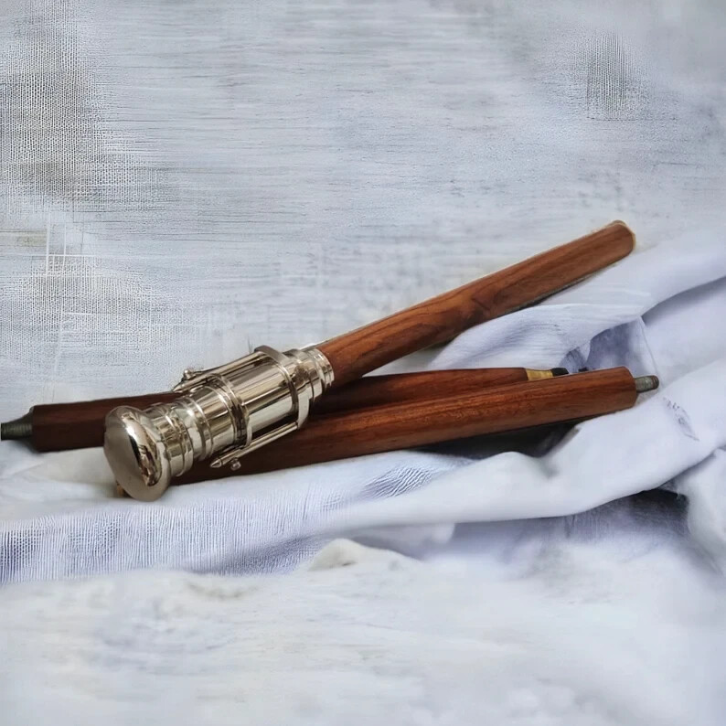 Solid Brass Hidden Telescope Head Handle Antique … - image 1