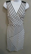 White House Black Market Striped Surplice Dress Size 2 Lined Body Con