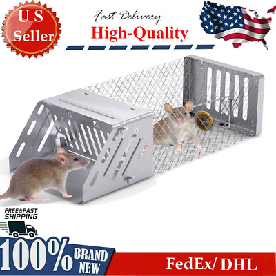 Live Animal Cage Trap 14.57x5.71x4.33in Humane Rodent Raccoon Cage w/Iron Door