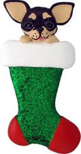 Dog in Stocking Chihuahua Black Personalized Christmas Tree Ornament