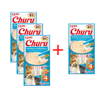 Inaba Cat Churu 4x56g Cremiger Snack Für Katzen Paste Thunfisch Meeresfrüchten
