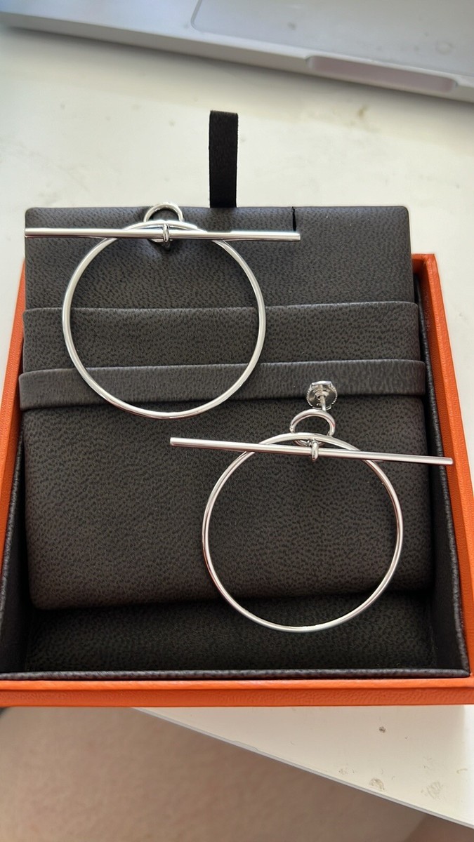 HERMES Authentic New Sterling Silver Medium Loop Earrings HERMES Authentic New Sterling Silver Medium Loop Earrings