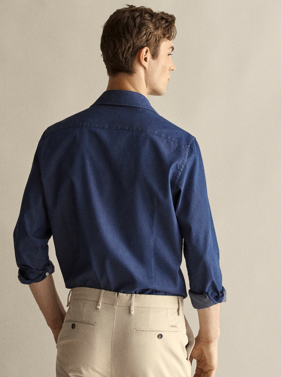 New Massimo Dutti Men Desized Slim Denim Shirt S Blue blazer oxford jacket polo image 2