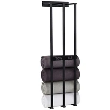 Towel Rack Wall Mounted,6 Tier Rolled Or Folded Towel Holder w/ Floating Shelves