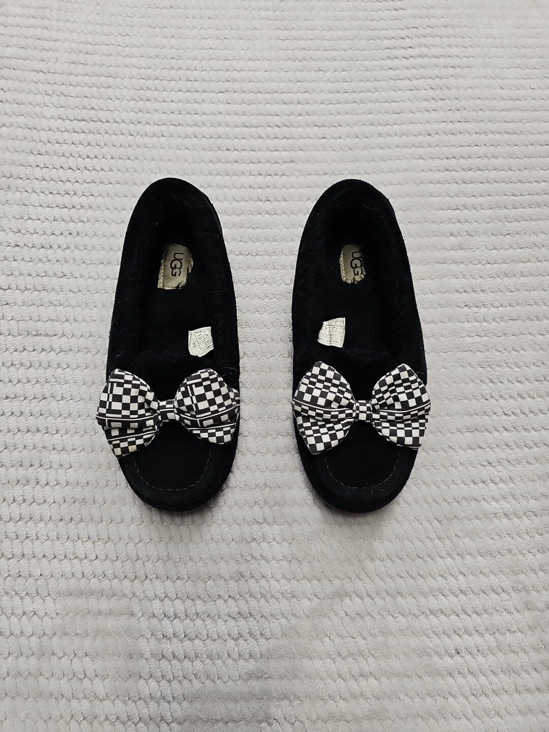 Scarpe Ugg donna taglia 7 Ansley a scacchi fiocco nero slip on mocassino foderato piatto