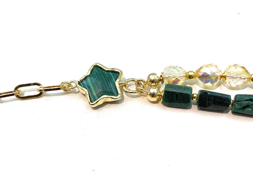Collana diWa Jewels Malachite Gocce Cristalli Gold Stelle Argento Sterling - Immagine 4 di 4