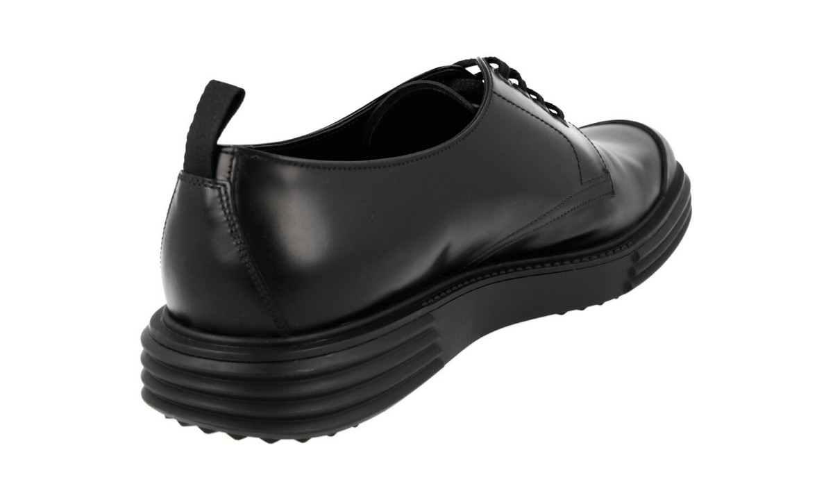 AUTH PRADA DERBY BUSINES SNEAKERS SHOES 2EE286 BLACK LEATHER US 12