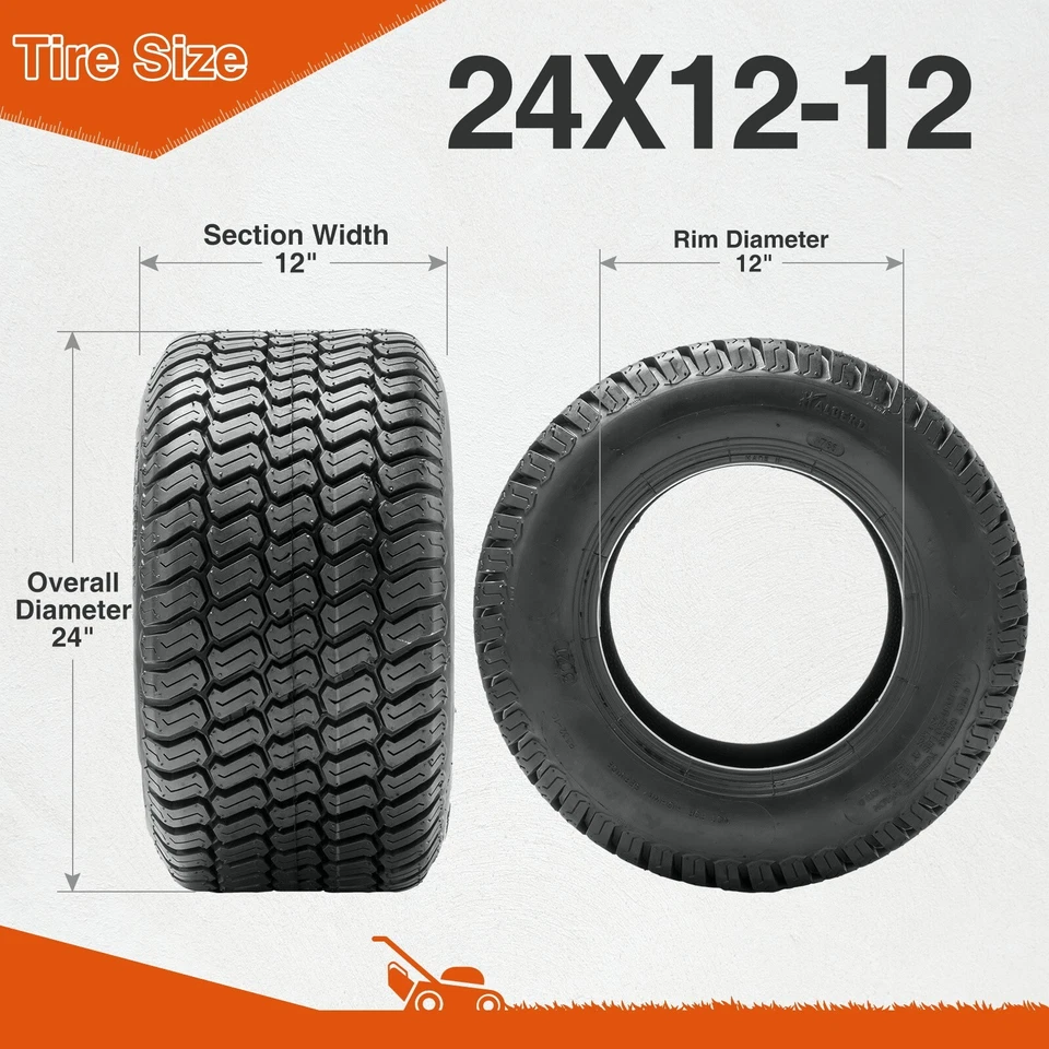 24x12-12 Lawn Mower Tire 4Ply 24x12x12 Turf Tyre 24x12.00-12 Tractor Tubeless - Image 2 of 4