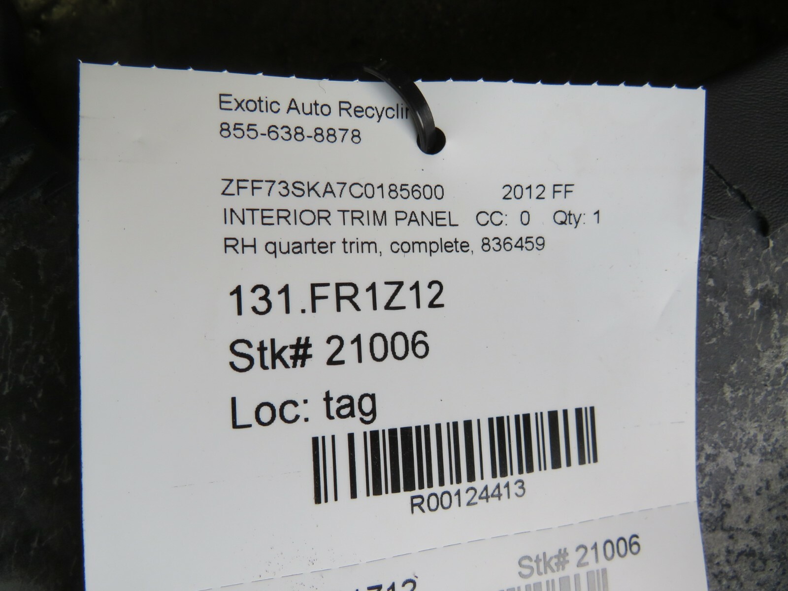 Ferrari FF, RH, Right, Interior Quarter Trim Panel, Used, P/N 836459