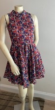 Anthropologie Kaya & Sloane Sz XS Red Leaf Pleated Fit & Flare Shirt Dress