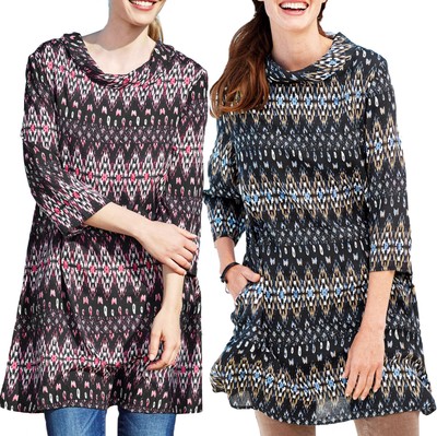 UK Sizes 16-26 EU 42-52 Ladies Pink Turquoise Plus Size Long Sleeved Tunic Tops