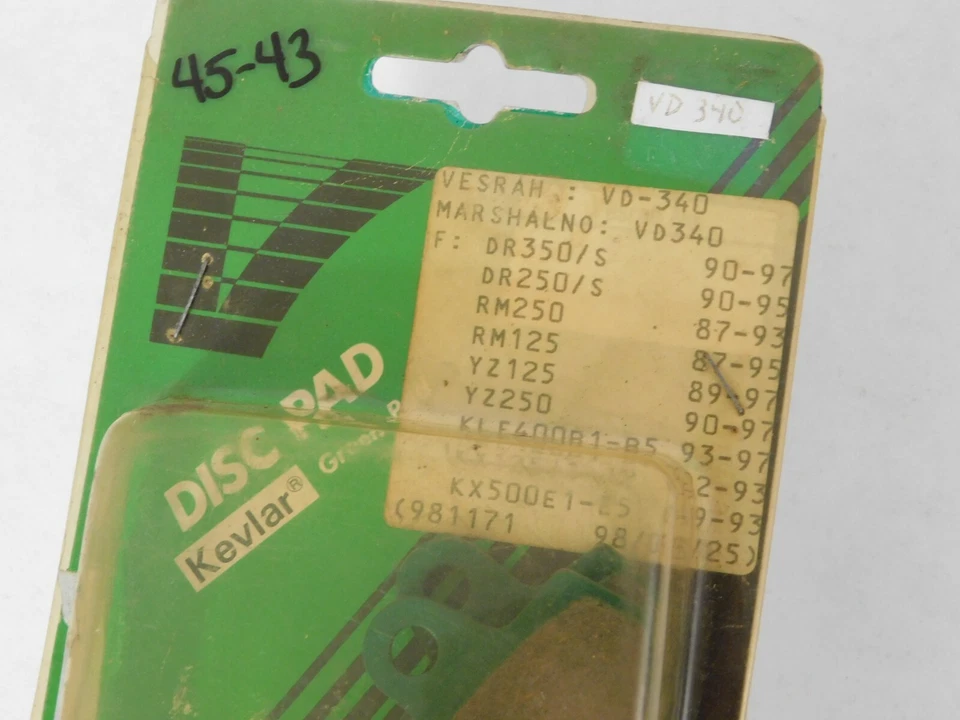 PASTILLAS FRENO VESRAH VD340 SUZUKI RM125 DR250 DR350 RMX250 Yamaha WR200 HUSQVARNA Foto 2 de 3