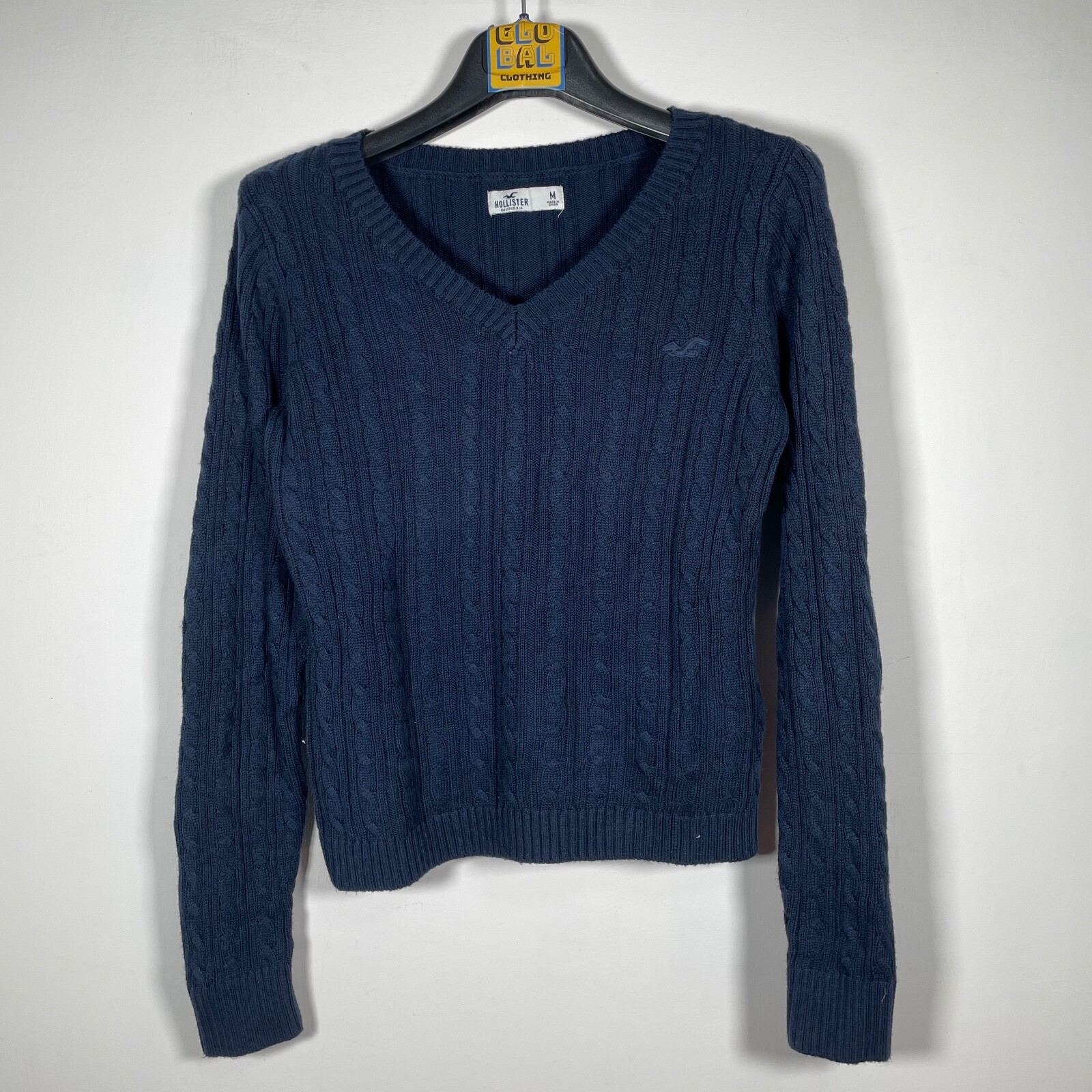 Hollister Cotton Pullover With Woven Pattern V-Neck For Women Blue Size M