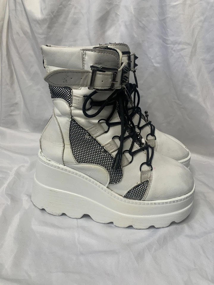 White Ankle Length Gothic platforms With Black Laces And Black Accessories - Image 3 of 4