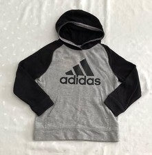 Adidas Pullover Hooded Logo Sweatshirt in Heather Gray and Black Size M 10-12 