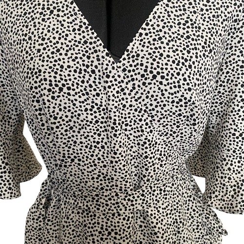 Ava Womens Wrap Dress Black & White Spots Size 10 Ruffle Hem Short Sleeve Summer - Picture 11 of 15