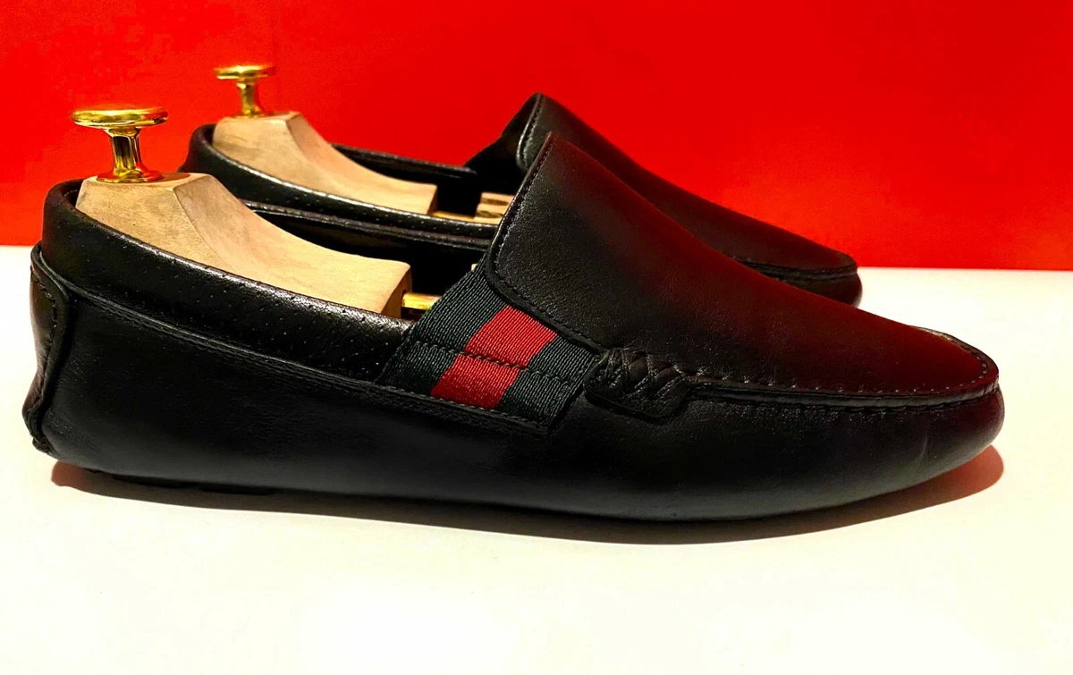 lige lov snatch $729.00!! GUCCI MEN&#039;S BLACK RED &amp; GREEN SIDE RIBBON LOAFERS SHOES  U.S SIZE 7 G | eBay