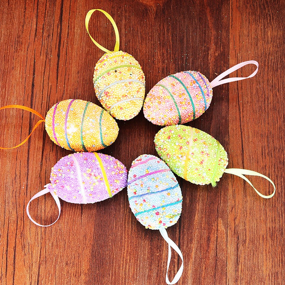 6Pcs Colorful Egg Ornament Easter Egg Hanging Tree Ornaments Office