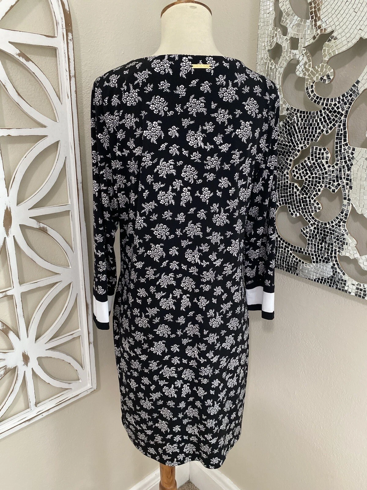 ABITO TUBINO MICHAEL KORS medio NERO BIANCO STAMPA FLOREALE ELASTICIZZATO MANICA 3 4