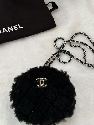 Chanel 21N Black Coco Neige Mini Circle Necklace Bag Silver SLG Clutch On Chain