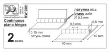 Miniworld MW0001 Ciągłe zawiasy fortepianowe 2 szt. oś mosiężna (wysokość zawiasu 0,6 mm)