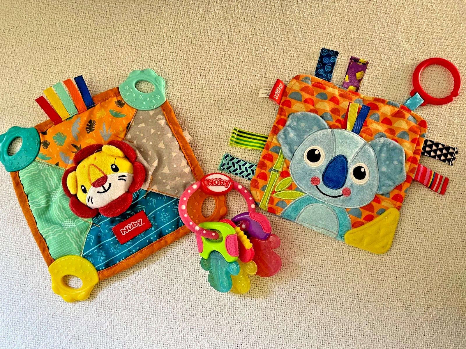 Set Of 3 Lion Lovey Teethers Koala Lovey Tags Keys On Ring