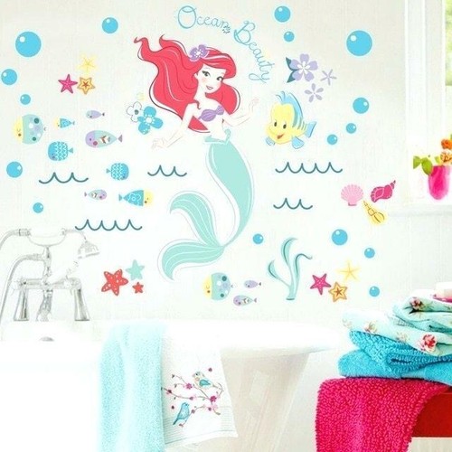 Mermaid Flounder Fish Shells Bubbles Ocean Wall Decals / Stickers US Seller - Picture 2 of 3
