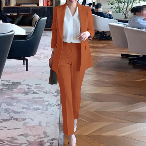 Women Wide Leg Trousers Blazer And Pants Suit Set Ladies Regular Fit Solid Color - Picture 5 of 18